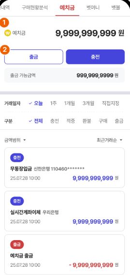  예치금 잔액과 충전·출금 내역을 앱에서 한눈에 조회하기